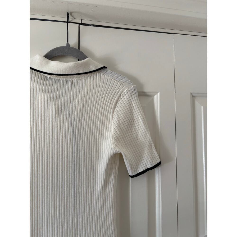 Merokeety Women’s
 Ribbed Knit Polo Sweater Dress Size Large Black Trim Midi - Picture 5 of 7